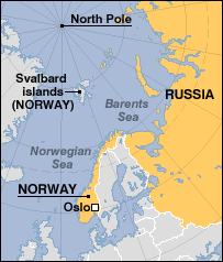 Map showing location of Svalbard (Image: BBC)
